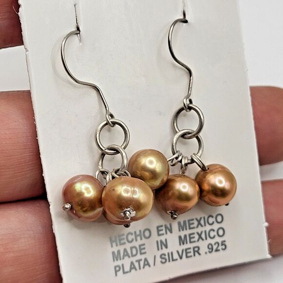 Sterling Silver Freshwater Pearl Earrings Grape Cluster Goldtone - Picture 1 of 3